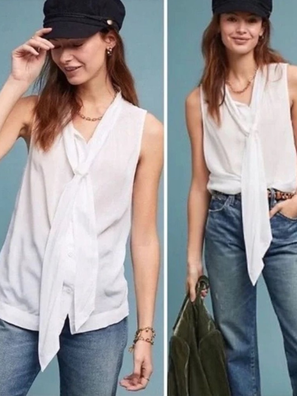 ANTHROPOLOGIE Cloth & Stone Tie-Neck Top - White